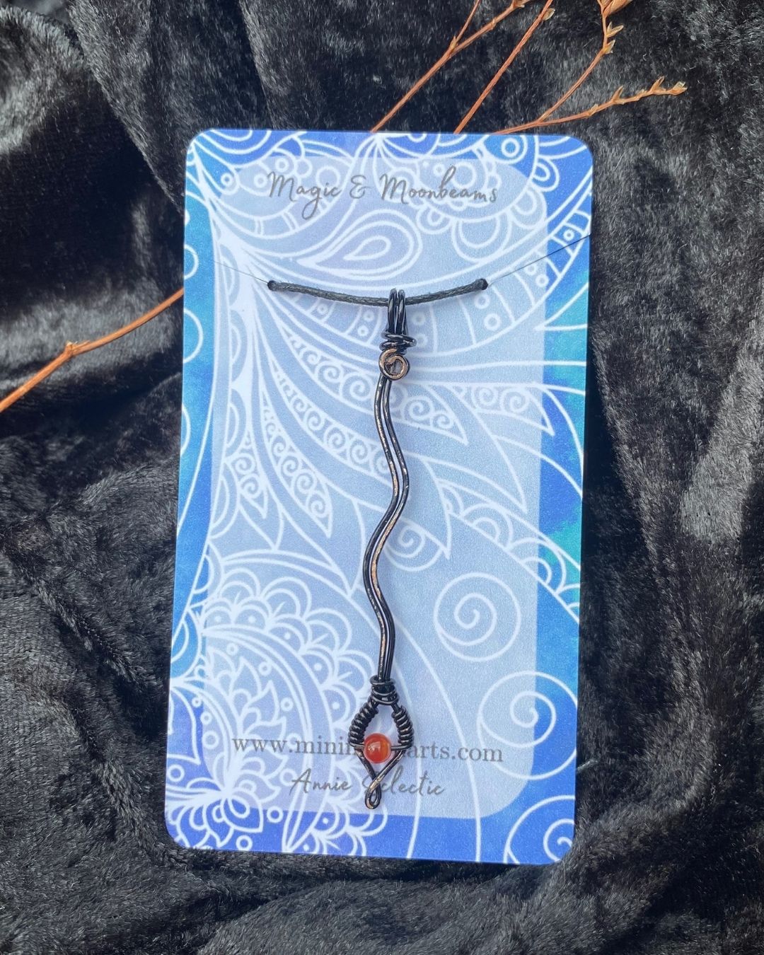 Carnelian Snake Handcrafted Black Wire Wrapped Pendant