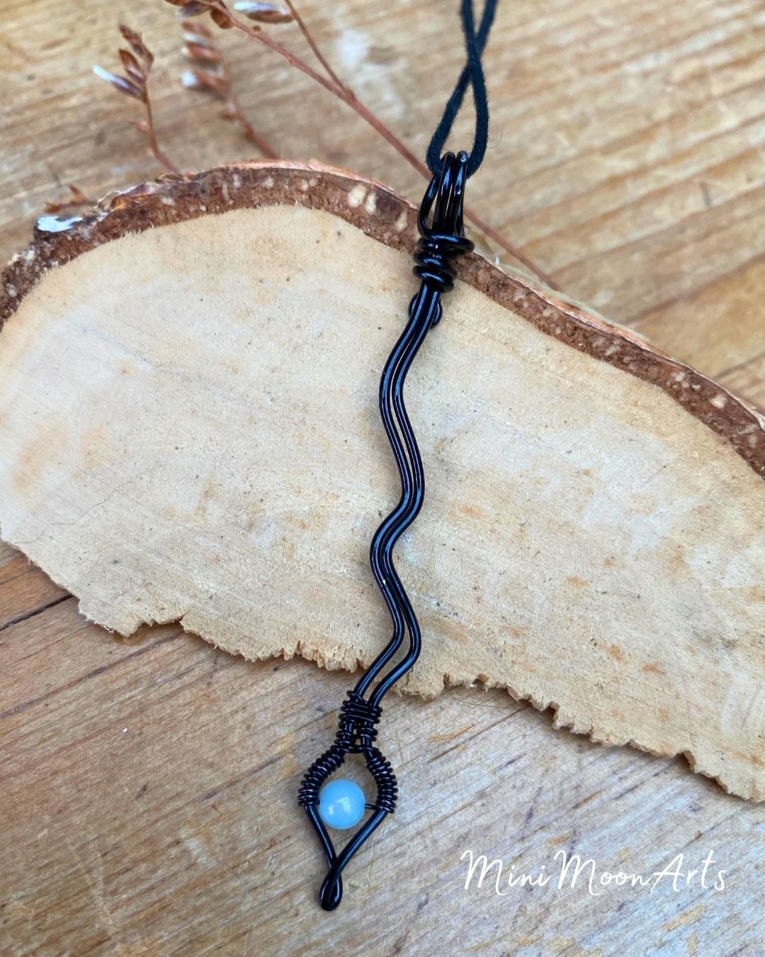 Amazonite Snake Handcrafted Black Wire Wrapped Pendant