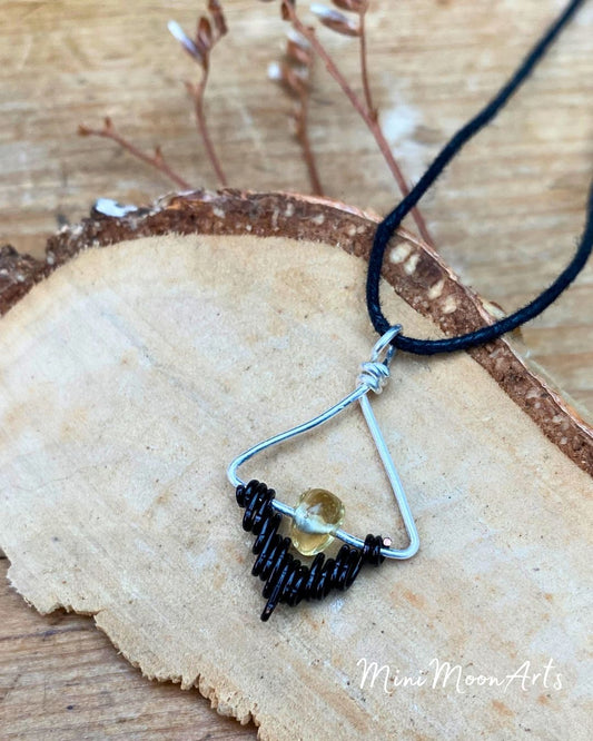 Citrine Delicate Handcrafted Black & Silver Filled Wire Wrapped Pendant