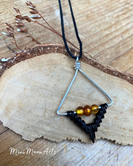 Baltic Amber Handcrafted Black & Silver Filled Wire Wrapped Pendant