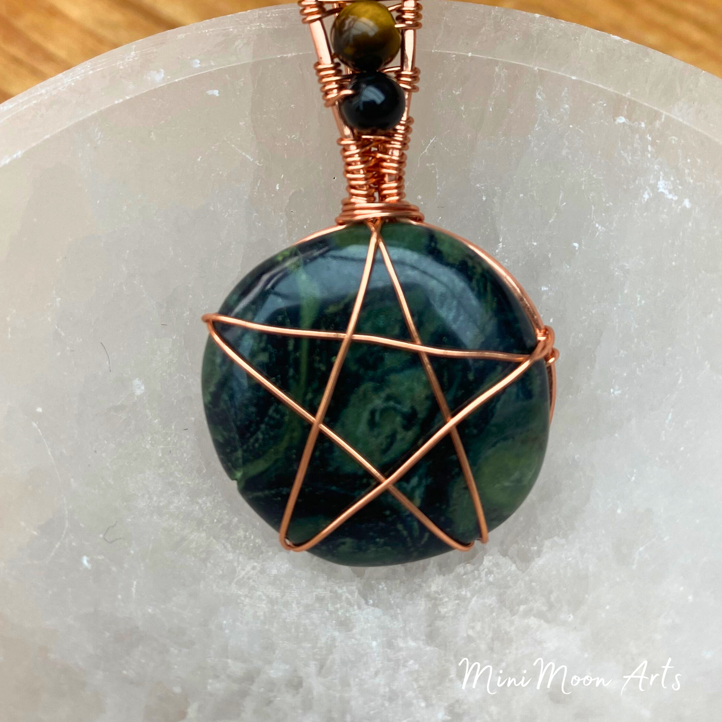Earth Magic | Kambaba "Galaxy" Jasper & Elemental Crystals Pentacle Bright Copper Wire Wrapped Pendant