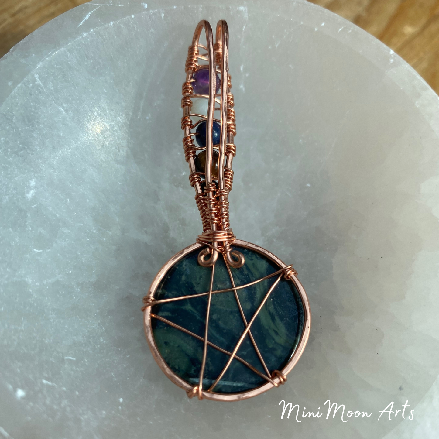 Earth Magic | Kambaba "Galaxy" Jasper & Elemental Crystals Pentacle Bright Copper Wire Wrapped Pendant