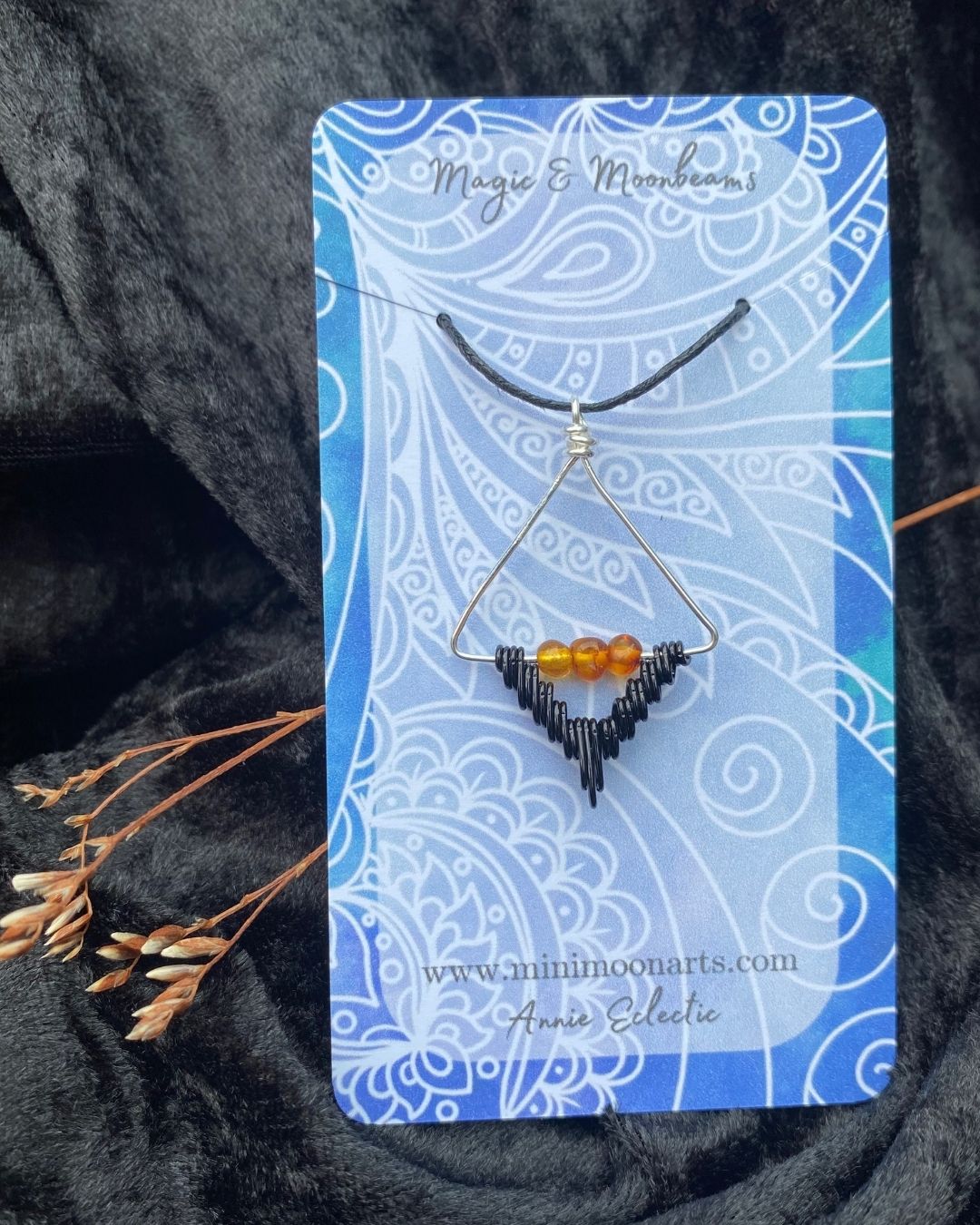 Baltic Amber Handcrafted Black & Silver Filled Wire Wrapped Pendant