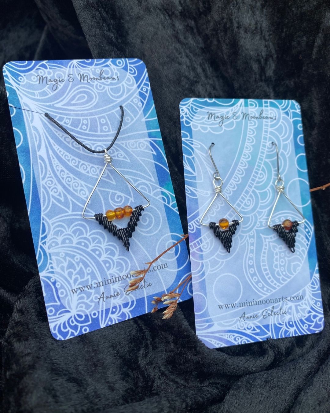 Baltic Amber Handcrafted Black & Silver Filled Wire Wrapped Pendant
