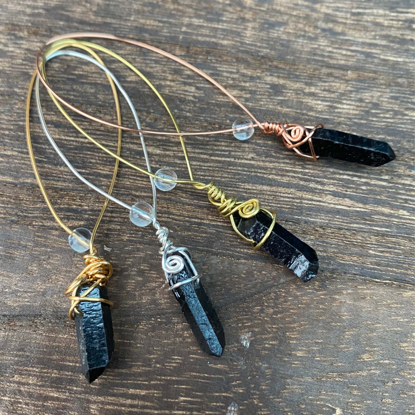 Black Coated Quartz Crystal Fidget Charms For Hands & Homes