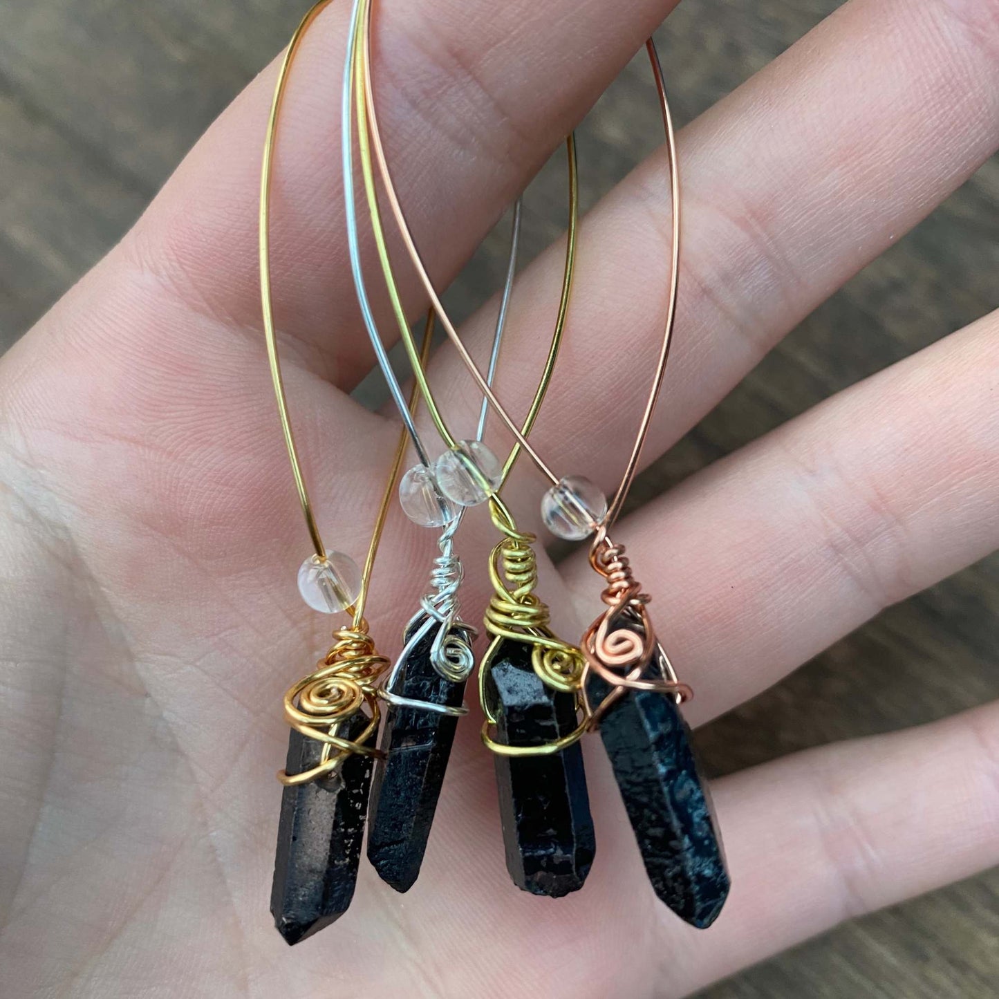 Black Coated Quartz Crystal Fidget Charms For Hands & Homes