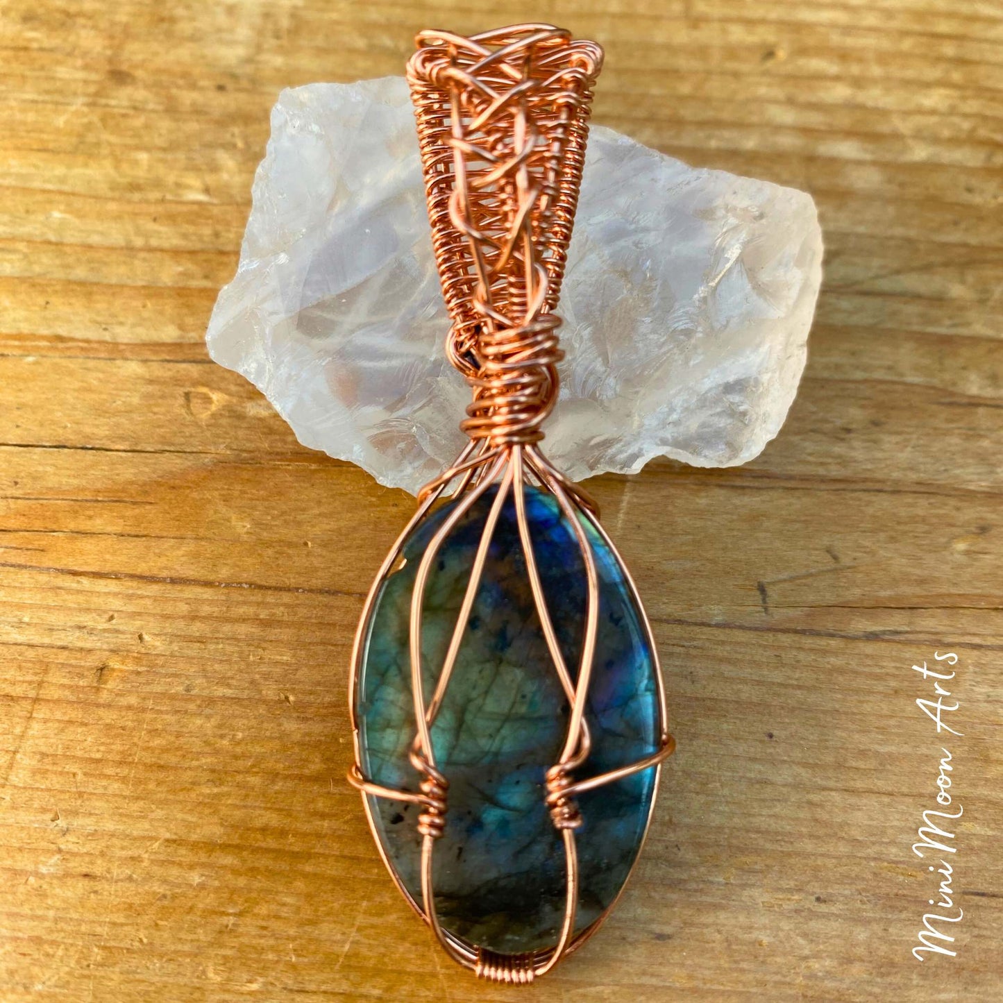 Labradorite & Lapis Lazuli Bright Copper Wire Wrapped Pendant
