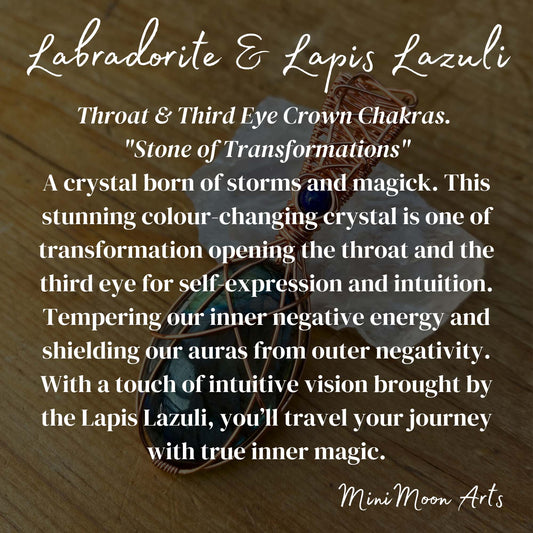 Labradorite & Lapis Lazuli Bright Copper Wire Wrapped Pendant