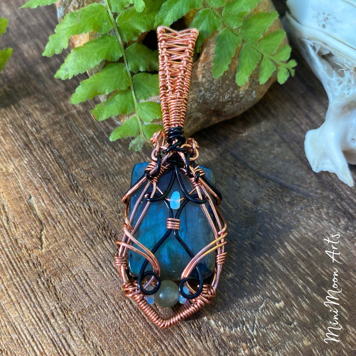 Intuition & Dreams | Labradorite, Green Aventurine & Opal, Copper & Black Plated Copper Wire Wrapped Pendant