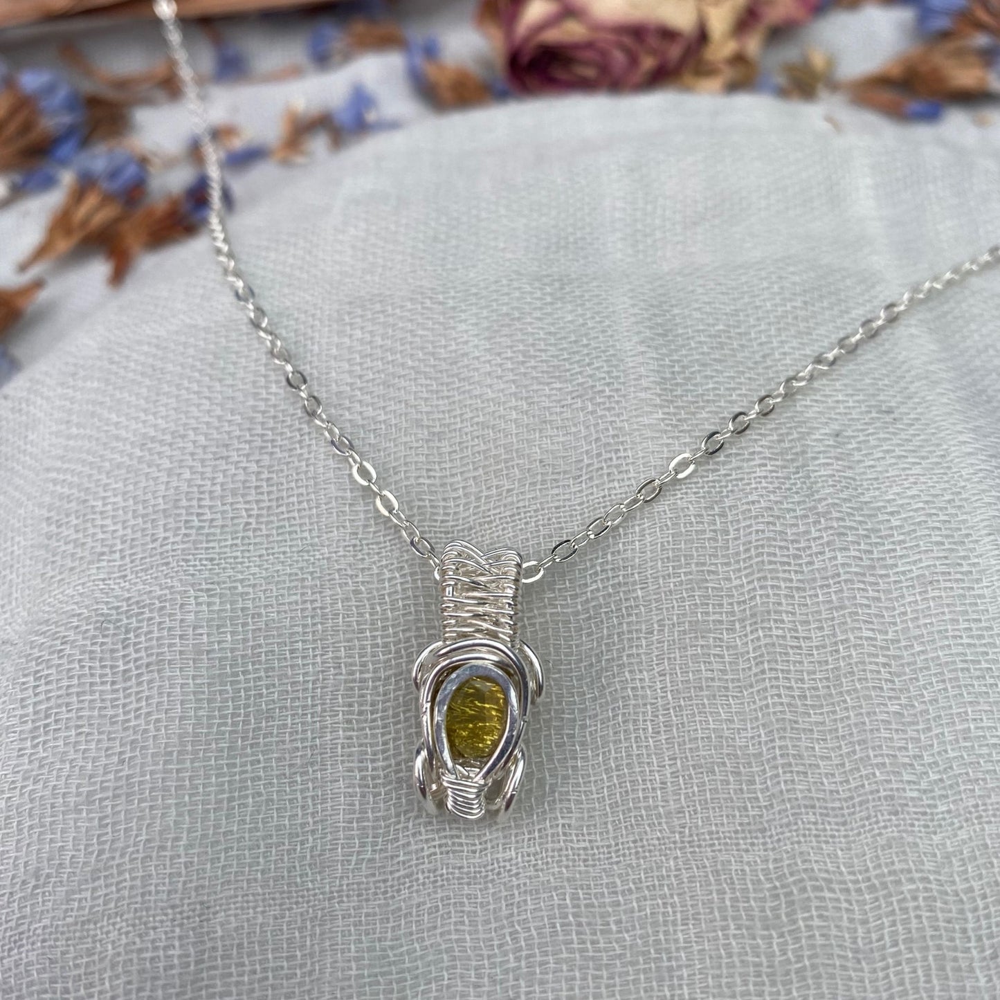 Green Tourmaline Handcrafted Silver Wire Wrapped Pendant