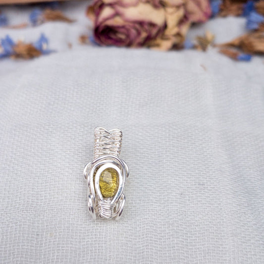 light green tourmaline wire wrapped in silver filled wire delicate art deco style