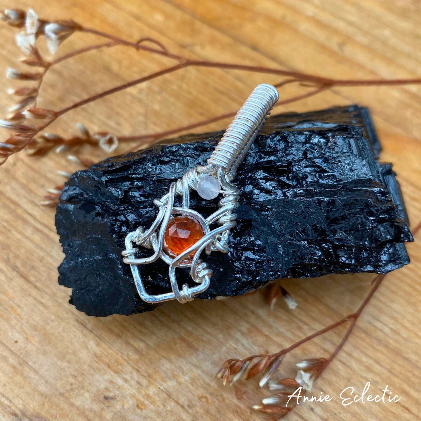 Red Garnet & Rose Quartz Silver Filled Wire Wrapped Pendant