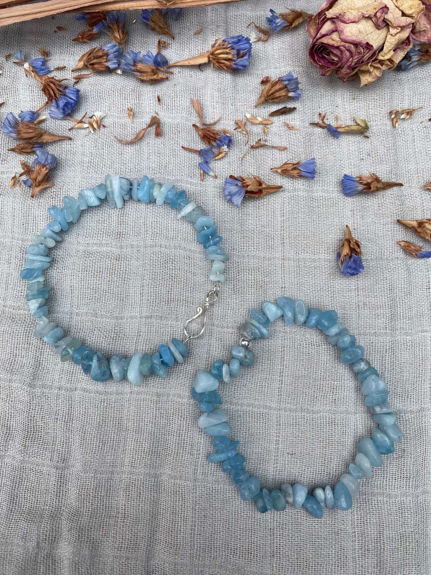 Amazonite bracelet one stretch cord one memory wire with silver handmade clasp