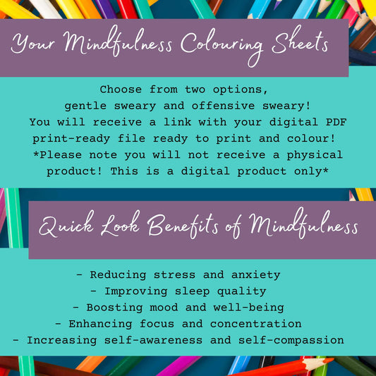 mindfulness and colouring benefits info cards