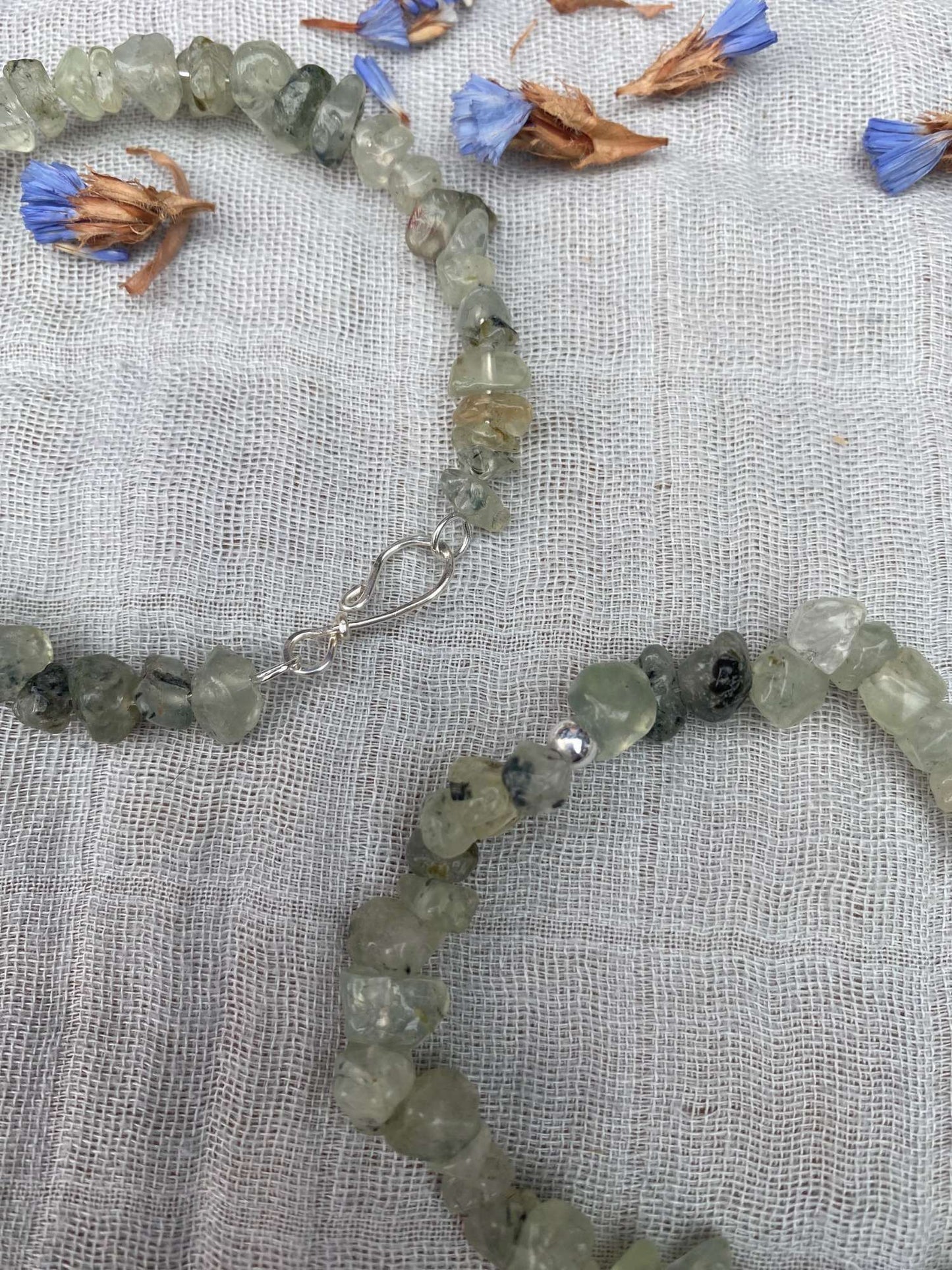 Prehnite bracelet one stretch cord one memory wire with silver handmade clasp