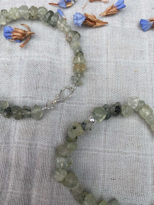 Prehnite bracelet one stretch cord one memory wire with silver handmade clasp