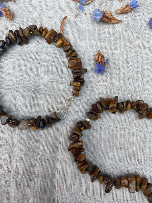 Tigers eye bracelet one stretch cord one memory wire with silver handmade clasp close up