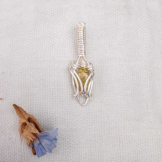 green tourmaline and silver filled wire dainty wire wrapped pendant