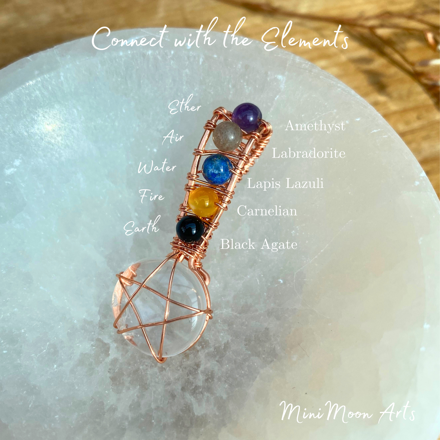 Connect | Clear Quartz & Elemental Crystals Pentacle Bright Copper Wire Wrapped Pendant