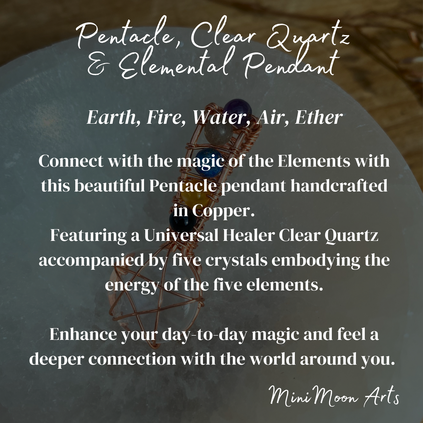Connect | Clear Quartz & Elemental Crystals Pentacle Bright Copper Wire Wrapped Pendant