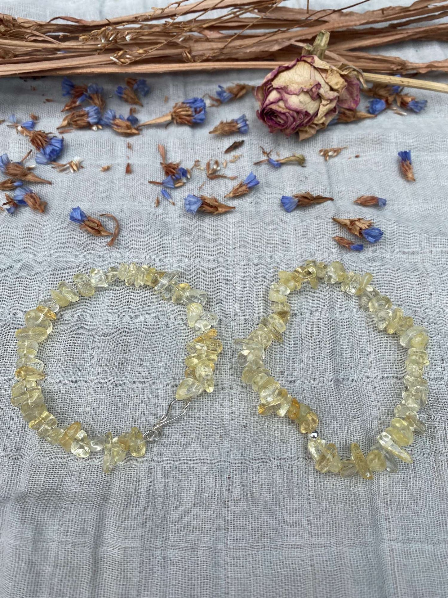 Citrine bracelet one stretch cord one memory wire with silver handmade clasp